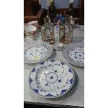 Royal Copenhagen plates, salt and two Holmegaard decanters