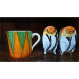 Clarice Cliff coffee can and salt and pepper pots