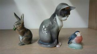 Royal Copenhagen, bird, rabbit and a cat (3)
