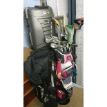 Golf clubs and a travel case