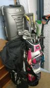 Golf clubs and a travel case