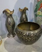 Middle Eastern bowl and a pair of vases