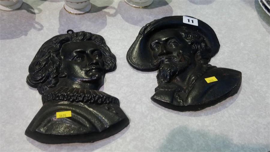 Two cast iron relief portrait busts