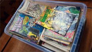 Assorted Comics and stamp albums, in one box