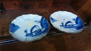 Pair of Oriental blue and white plates