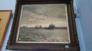 ** Peace, oil on board, signed, dated **72, 'Ships at the harbour side of the River Tyne'