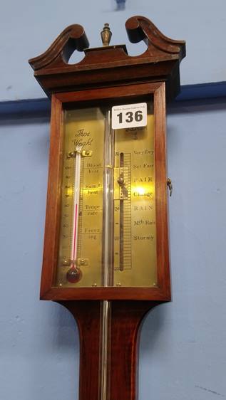 A reproduction mahogany stick barometer, signed Thos Wright - Image 2 of 2