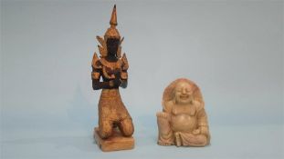 A small soapstone figure of Buddha and a metalwork figure (2). 9cm high and 18cm high