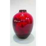 A Royal Doulton flambé vase 'Noon Day Heat' of globular form, printed marks, number 5411. 44cm