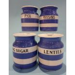 Four Cornish ware kitchen jars