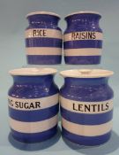 Four Cornish ware kitchen jars