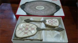 A cased Regent of London Petit Point dressing table set (a/f)
