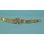 A Ladies Tudor Rolex wrist watch with 14ct gold strap, stamped 585, with oval dial, serial number