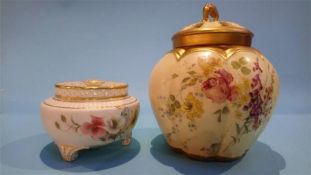 A Royal Worcester pot pourri vase and cover, puce marks, numbered 1313 and another vase and cover (