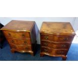 A pair of walnut serpentine chests of three drawers, 53cm wide