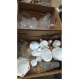 Two trays of glass and china