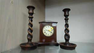 Mantle clock and a pair of candlesticks