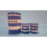 Three Cornish Ware cylindrical storage jars