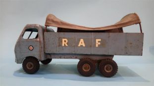 A Lines Brothers tinplate RAF lorry, a tinplate 'Dump' truck, an 'Arrow Special Delivery' truck