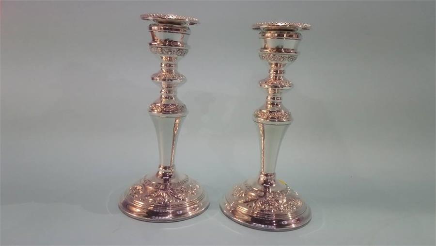 Pair of filled silver candlesticks, Broadway and Co. Birmingham, 1976