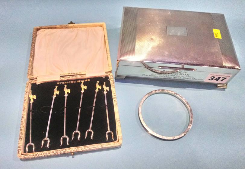 Silver cigarette case, set of six cased 'Sterling' forks etc.