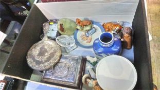 Box containing various silver items, a Royal Copenhagen vase etc.