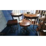 Two reproduction mahogany half moon side tables and two occasional tables (4)