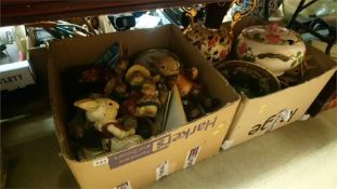 Two boxes of assorted china and figures