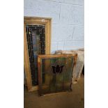 Stained glass panels, pair of speakers etc