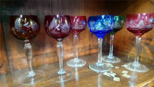 Six cut wine glasses