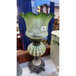 Oil lamp with green glass reservoir