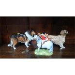 Two Royal Doulton dogs and a Beswick pony