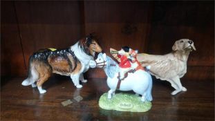 Two Royal Doulton dogs and a Beswick pony