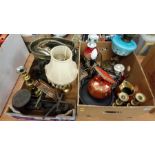 Two trays of assorted oil lamps etc.