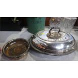 Plated tureen and a pair of wine coasters