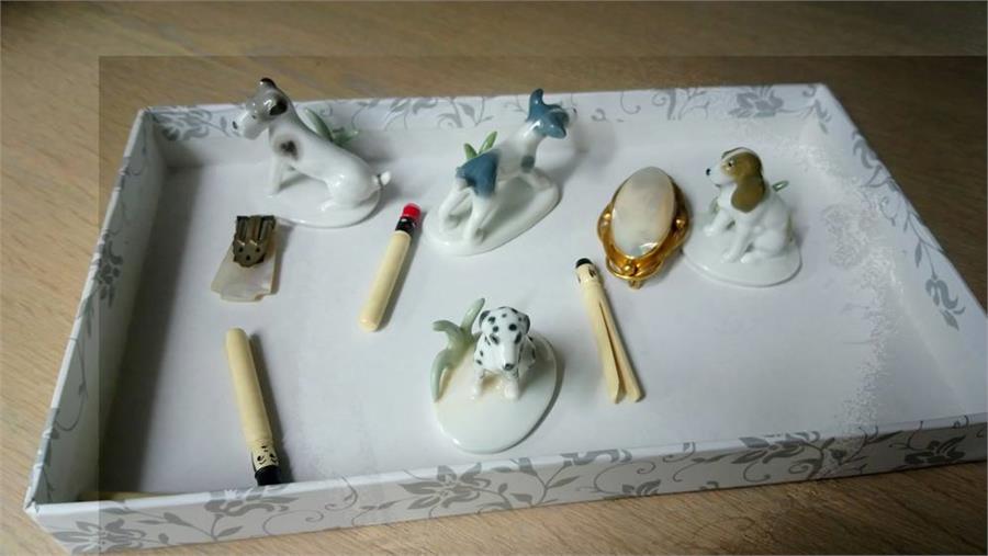 Tray of assorted including mother of pearl brooch, Metzler and Ortloff dogs etc. - Image 2 of 2