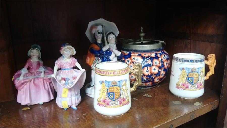 Roya Doulton figures, biscuit barrel etc.