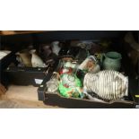 Three trays including china, crested ware etc.