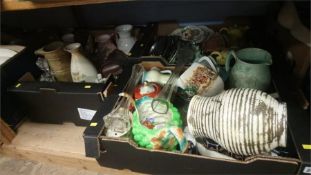 Three trays including china, crested ware etc.