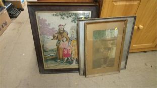 Various watercolours, a tapestry etc.