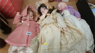 Three Armand Marseille dolls, 341/1k, 45cm height, 971 A6M, 43cm height and 390 61/2 AM, 59cm height