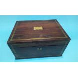 A 19th century Rosewood and brass bound fitted jewellery box, with secret drawer to the side, 30.5cm