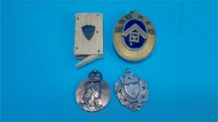 A Masonic London Lodge pendant, an ivory vesta case, and silver pendants