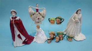 Two Royal Worcester figures of 'The Queen', various Royal Doulton character jug and others etc.