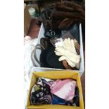 Box of Vintage headscarves, hats, coats and bags etc.