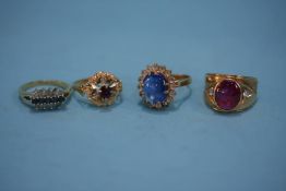 A gold ring stamped 720, weight 5.8grams, a ring stamped 750, weight 3.7grams and two rings (