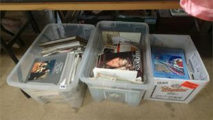 Three boxes of catalogues, magazines etc.