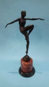A reproduction model of a ballerina with arms aloft, supported on a marble base, 56cm height