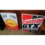 Two modern enamel signs 'Castrol' and 'Shell'