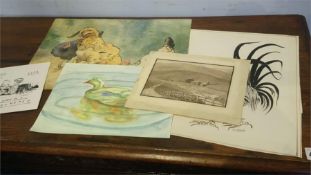 Quantity of unframed watercolours and drawings